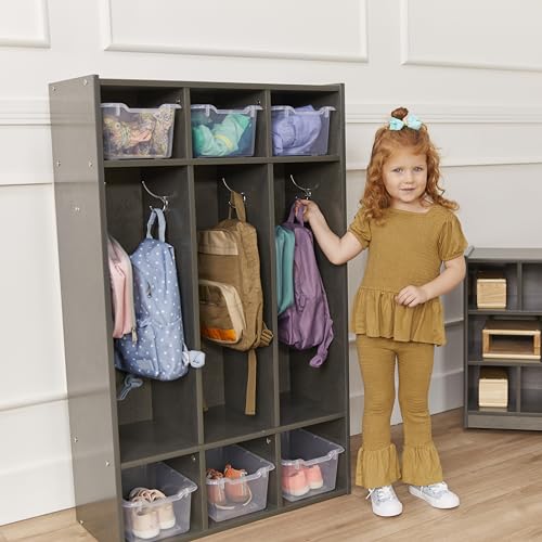 ECR4Kids Streamline 3-Section Coat Locker with Cubby Storage, Classroom Furniture, Grey Wash