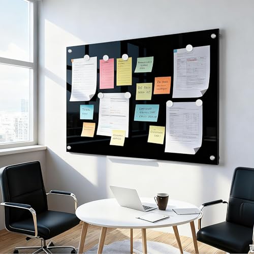AMUSIGHT 36” x 24” Black Dry Erase Board, Magnetic Tempered Glass Board