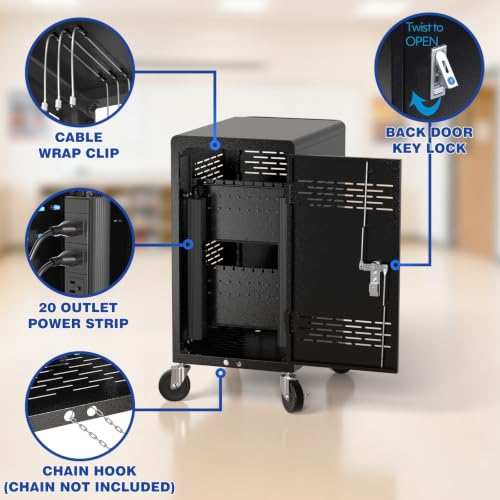 POCHAR Fully Assembled 20 Devices Laptop Charging Cart for Chromebook iPad