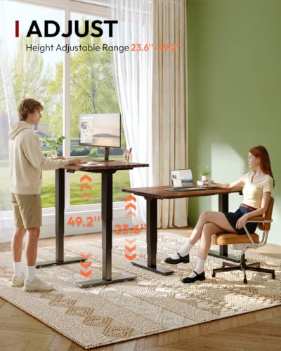 SANODESK Solid Acacia Wood Standing Desk Dual Motor 55.1"x27.6" Brown/Black