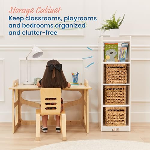 ECR4Kids 4-Cube Double-Sided Vertical Storage Organizer, Classroom Furniture, White Wash