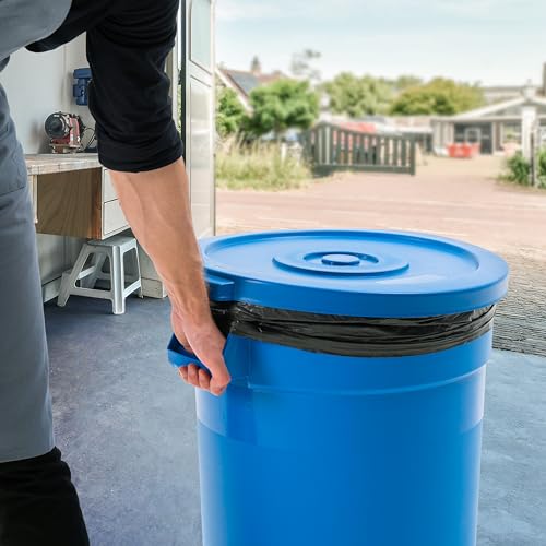 PRO&Family 2 Pack 20 Gallon Blue Round Commercial Trash Can with Lid/Ingredient Bin Recycling Bin Kitchen Garbage Can Office Garbage Can Trash Barrel Plastic Barrel Yard Waste Bin Outdoor Trashcan