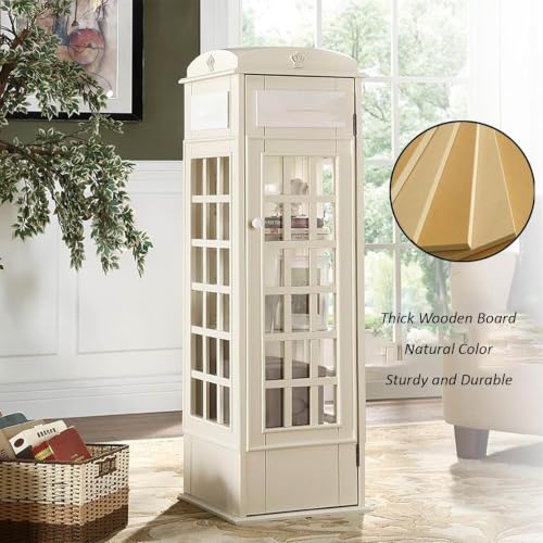 LJLYYDS Telephone Booth Cabinet Wood Bookcase 5-Tier Telephone Booth Bookshelf Small Floor Standing Storage Rack, for Home Office, Living Room, Study, Bed Room Beige