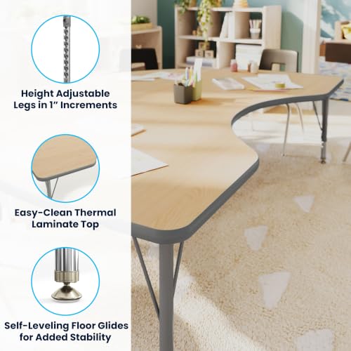 Flash Furniture 72" x 48" Kidney Activity Table, Light Natural, Short Legs