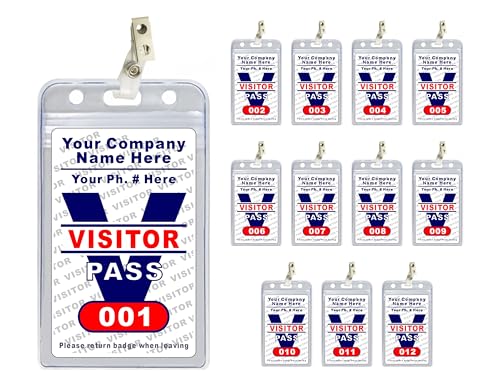 Visitor Pass Badges - PVC Plastic (Custom Printed with Your Company INFO) Available in 12, 36, 60 and 108 Piece Sets. Made in The U.S.A.