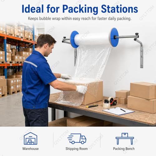 QYLTTDM Bubble Foam Wrap Roll Dispenser, Wall Mount Bubble Cushioning Holder, Made of Thickened Industrial Cold-Rolled Steel, Multiple, Easy to Install, for Packing, 40CM