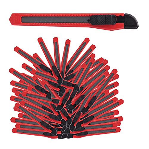 Relaxdays Cutting Knives Included, 100 Pieces, Safe Snap, 9mm Blades, Cardboard and Wallpaper Knives, DIY Knives, Red