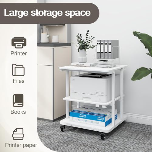 Natwind 3 Tier Laser Printer Stand,24''x20'' Side Table for Printer,White