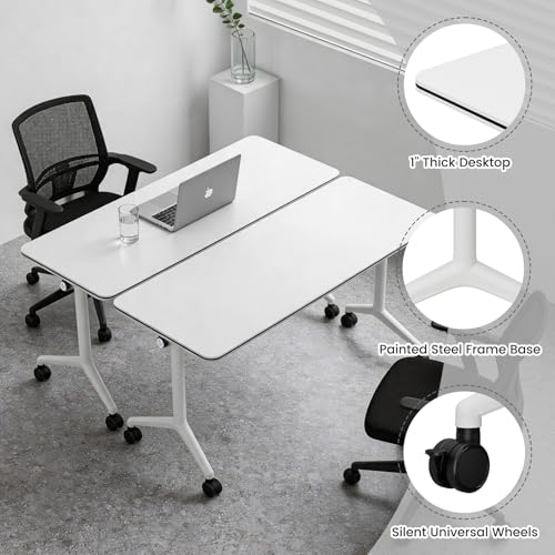Folding Conference Table 1 Pack, Office Table with Lockable Wheels 440 LBS Capacity, 59”L × 23.6”W × 29.5”H Modern Minimalist Flip-Top Table for Office/Conference Room/Training Room