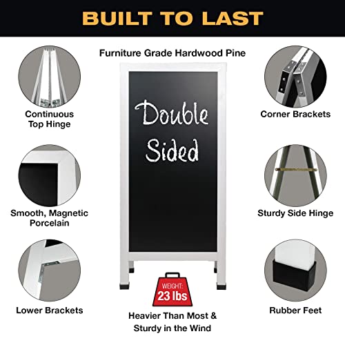 Excello Global Products Extra Large Magnetic Gigantic Sandwich Board Sidewalk Chalkboard Sign: 59"x27" Reinforced, Heavy-Duty, Double Sided, Chalk Board Standing Sign A-Frame (White)