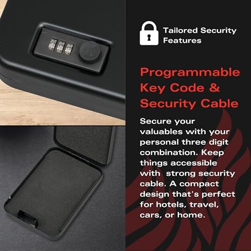 FireKing Mini Safe with Combination Lock, Lock Box for Home, Compact Home Safe for Valuables, Small Portable Lockbox, Black
