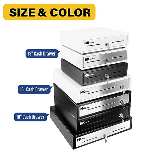 HK SYSTEMS 16inch "Stainless Steel" Front White Heavy Duty POS Interface Cash Drawer with 5Bill/5Coin