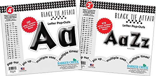 BARKER CREEK Letter Pop-Out Set, 2" & 4" Black Tie Affair, Set Includes 255 4" and 676 2" Letters, Numbers & Punctuation Marks, Multicolor Designer Letters, Office, Home and School Décor (3504)