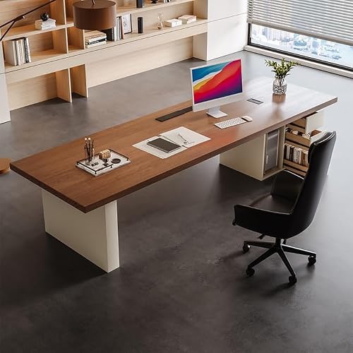 Home Office Desks Minimalist Solid Wood Small Boss Office Desk, Modern Young Manager's Office Single Desk, White Table Legs Furniture, Suitable For Work And Study Computer Table Desk(220x80x75cm)
