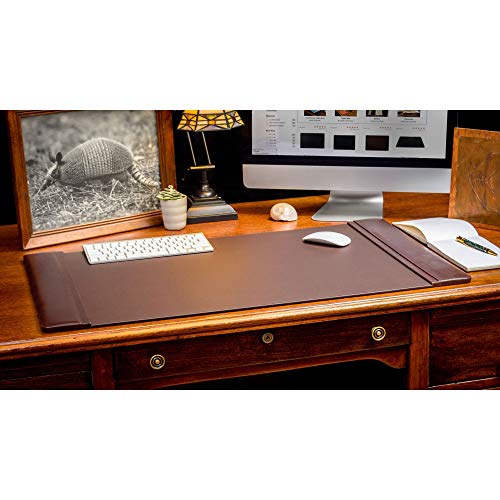 DACASSO Leather Desk Set with Side Rails - Luxury Leather Desk Pad & Desk Organization Essentials - Office Organization & Executive Desk Decor - (Brown, 3 Piece)