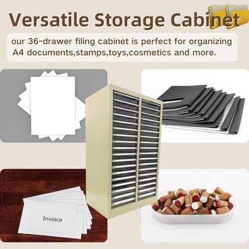 Yokoma Office Document Cabinet 36 Small Transparent Drawers Vertical Home File Storage Cabinet Paper Organizer for Document Filing