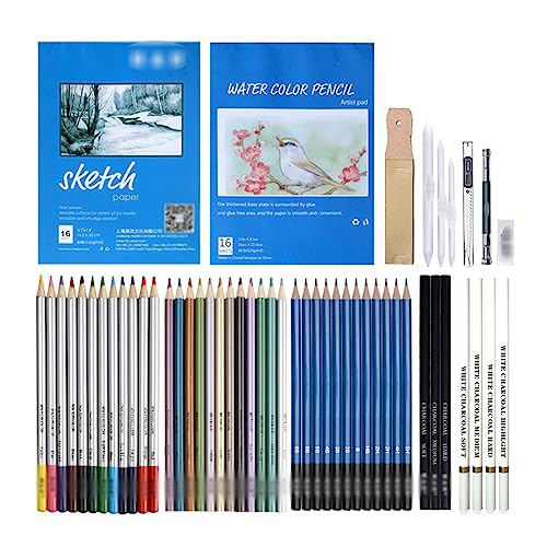 SIDUFHAOPKLL 53 Pieces Metallic Water Soluble Sketching Coloured Pencils Set Drawing Painting Supplies
