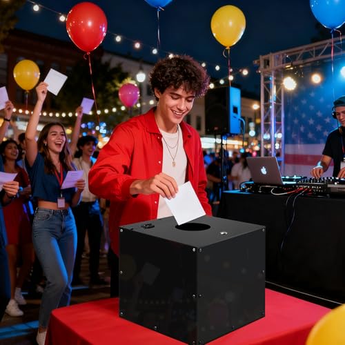 QIPRAONO Large Acrylic Raffle Ticket Box with Slot, Lockable Versatile Suggestion/Donation/Offering Collection Boxes with Stand for Drawings, Voting, Ballots, Charity, Feedback, Event, Black
