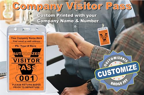 Visitor Pass Badges - PVC Plastic (Custom Printed with Your Company Name & Number) Available in 12, 36, 60 and 108 Piece Sets - Made in The U.S.A. Orange