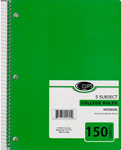 DDI 1276278 Note Book - Five subject - 150 sheets - CR - 10.5 in. x 8 in. Case Of 36
