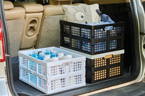 Aebeky 3-Pack Plastic Collapsible Storage Crates-30L,Foldable Plastic Crates for Storage (Black)