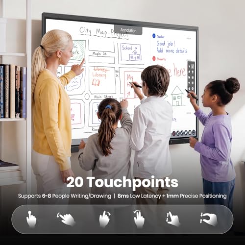 75'' 4K UHD Smart Board, Interactive Digital Whiteboard, 20-Point Touchscreen, All-in-One Electronic Whiteboard for Office Classroom Home Business