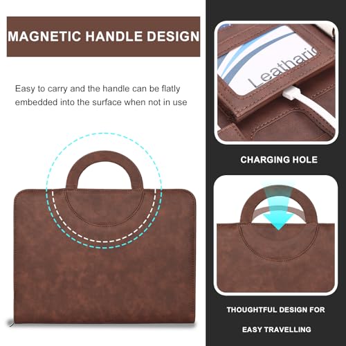 Leathario Portfolio Binder, Includes 5 Folder Index Dividers, 13 Inch Tablets Organizer with Handle, Vegan Leather A4 Padfolio, Multi-Pocket Notepad Business Planner Professional Document