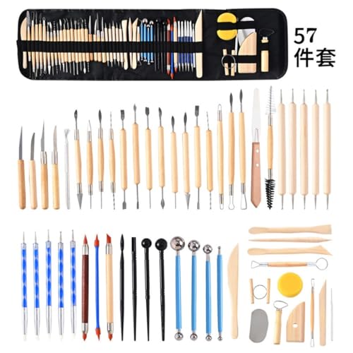 WODHAZNC 57 Sets of Ceramic Tools Multi-Purpose Carving Polymer Clay Silicone Pen Sculpture Auxiliary Tool Set