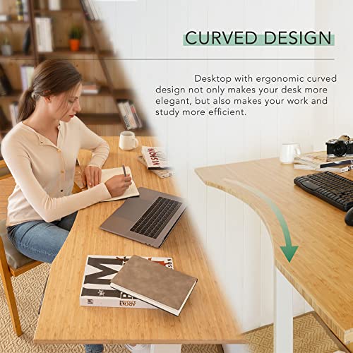 FLEXISPOT E6 Pro 72" x 30" Organic Modern Bamboo Standing Desk, Dual Motor 3-Stage Height Adjustable Desk with Oval Legs, Heavy Duty 330lbs, Bamboo Desktop with Ergonomic Curved Edge, White Frame