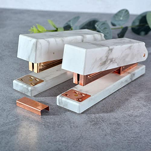 OEKFVCHVZ Elegant Marble Pattern Stapler Heavy Duty Desktop Spring Powered for Home Office Bookbinding Supplies