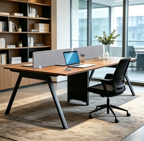 Office Cubicle Desk,4-Person Office Cubicle Workstation,Large Computer Desk with Privacy Panels & Cable Management,Offices Commercial Workspace (Walnut Brown, 94.4IN, Barrier workstation table)