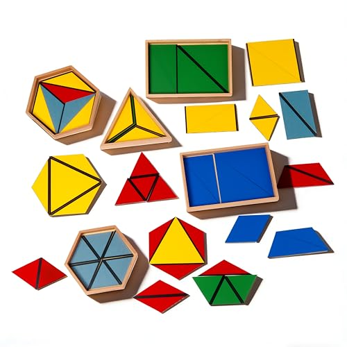 Premium Montessori Large Constructive Triangles, 5Box Set Sensorial Materials for Kids ,6.3lbs Beechwood Geometry Puzzles for Preschool Homeschool,Ages 4-7 Educational Toys, Geometry Learning Supplies