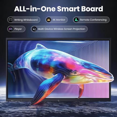 55'' 4K UHD Smart Board, Interactive Digital Whiteboard, 20-Point Touchscreen, All-in-One Electronic Whiteboard for Office Classroom Home Business
