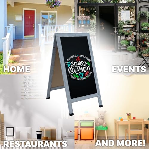 Sunnydaze Magnetic A-Frame Chalkboard Sign - 48- x 24-Inch - Graywashed