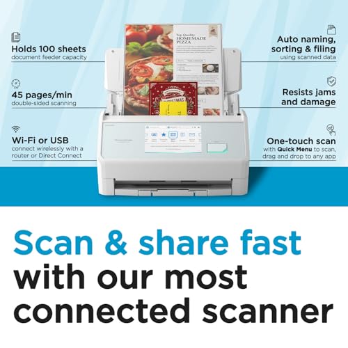 ScanSnap iX2500 Wireless or USB High-Speed Document Scanner, White