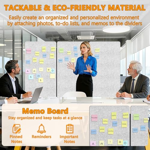 72x66in Soundproof Room Divider with Wheels, Portable Temporary Wall, Office Wall Divider for Sound Proofing & Reducing, 3 Panel Sound Proof Dividers for Office Partitions, Light Grey