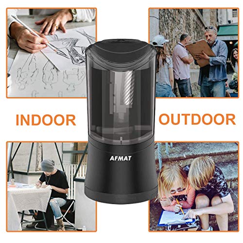 AFMAT Rechargeable Long Point Pencil Sharpener, 2 Holes, Fast Sharpen & Auto Stop, 8-17mm Super Long Point, Artist Pencil Sharpener for 6-9.6mm Large Pencil, Charcoal/Drawing/Sketching Pencils PS09B