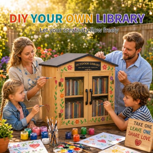 Outdoor Little Library Box, Metal Roof & Solid Pine Wood Construction
