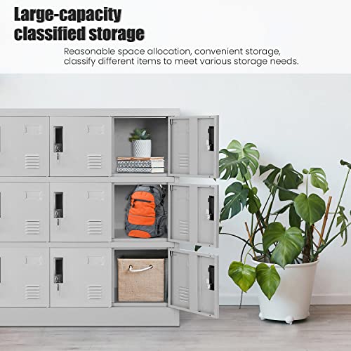 Greenvelly 9 Door Storage Locker for Employee, Metal Locker for Office, Gym, Shool, Lockable Black Steel Locker with Lock and Card Slot for Home,Garage