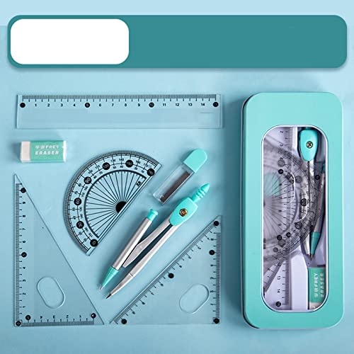 TXGJWRA Compasses Math Geometry Kit Set Student Supplies with Iron Box Geometry Set,Includes Rulers Protractor Compass Eraser Lead Refills Measuring Tools