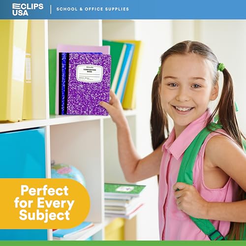 Composition Notebook Wide Ruled Composition Notebooks Bulk Purple Marble Hard Cover Wide Ruled Notebook Paper Note Books For Schools Marble Composition Books 100 Sheets 200 Pages 9.75” x 7.25” (24 Pack, Purple)