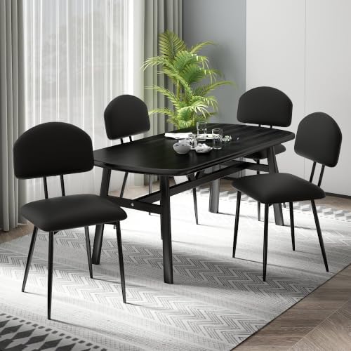 VECELO Stacking Dining Chairs Set of 4, Curved Backrest, Black