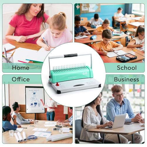 OFFNOVA Binding Machine, 21-Hole 450 Sheets Paper Comb Binding Machine for Letter Size / A4 / A5 Paper, Easy to Punch Handle, Adjustable Margin, Book Binder with 100 PCS 3/8'' Comb Binding Spines