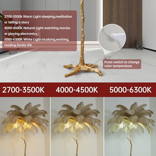 MAYOLA Luxury Resin Ostrich Feather Lamp, 35 Pieces Real Ostrich Feathers,Floor Lamp for Living Room, Bedroom and Office 67” Tall Feather Lamp(Ostrich Color, Floor Lamp)