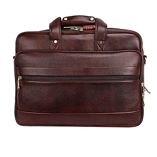 Full Grain Leather 16 Inch briefcases Laptop Messenger Bags for Men and Women Expandable Business Bag Leather Satchel Bags (Croc Brown)