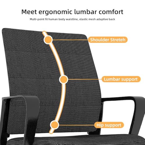 Office Chair No Wheels, Ergonomic Executive Mesh Computer Chairs with Lumbar Support, Soft Wide Seat Armchair for Conference Room Bedroom Waiting Reception Guest Student (Black)