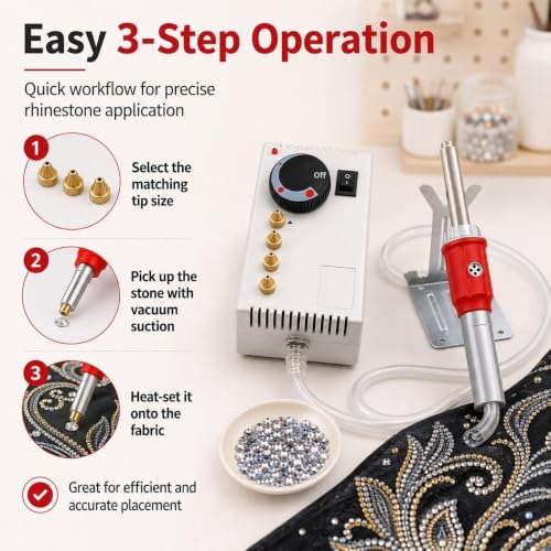 Eoweiot Hotfix Rhinestone Applicator Tool with 4 Interchangeable Tips