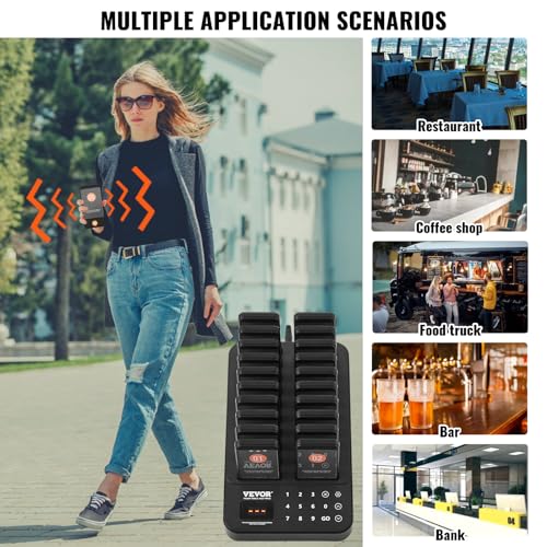 VEVOR Restaurant Pager System,Touch Screen Keyboad Wireless Long Range Lineup Waiting Queue Signal, Guest Customer Calling Beepers with Vibration & Flashing, 20 Buzzers