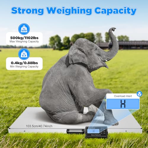 40'' x 20'' Large Livestock Vet Scale, 1100 Lbs Heavy Duty Digital Livestock Platform Scale Stainless Steel Platform Electronic Postal Shipping Scale for Vet Animal Pet Cat Dog Cattle