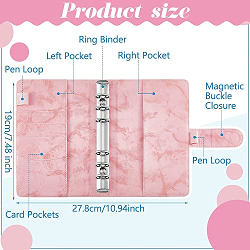 MJNHBGX Notebook A6 Pu Leather Notebook Binder Marble Refillable Binder Cover 6 Ring Loose Leaf Budget Planner Binder Cover with Magnetic Buckle Notebook A5，Marbled Blue